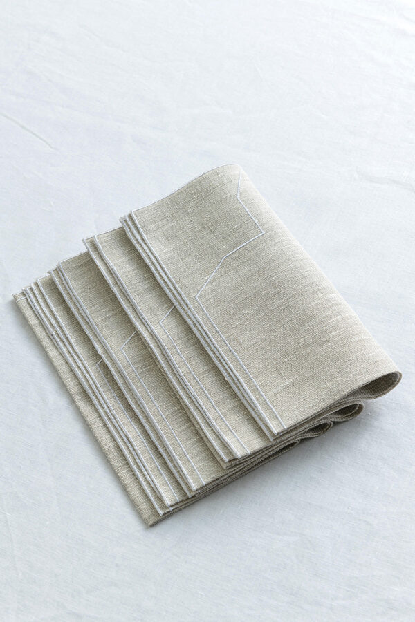 Italian linen napkin set of 4 natural with white trim - Signature Editions