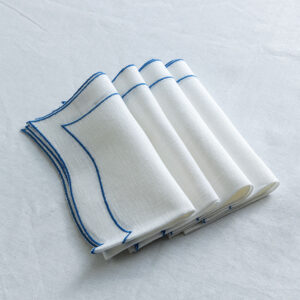 Italian linen napkin set of 4 white with blue trim 3 - Signature Editions