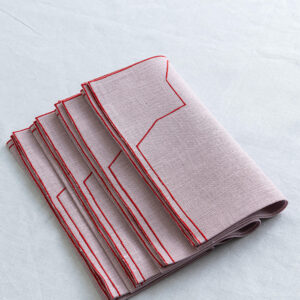 Italian linen napkins set of 4 powder rose with red trim - Signature Editions