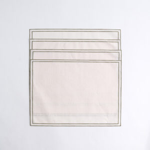 Italian-linen-placemat-white-with-olive-green-trim---Signature-Editions