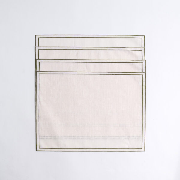 Italian-linen-placemat-white-with-olive-green-trim---Signature-Editions