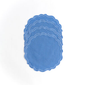 Scallop-Italian-linen-placemat-set-of-4-marina-blue-with-white-trim---Signature-Editions