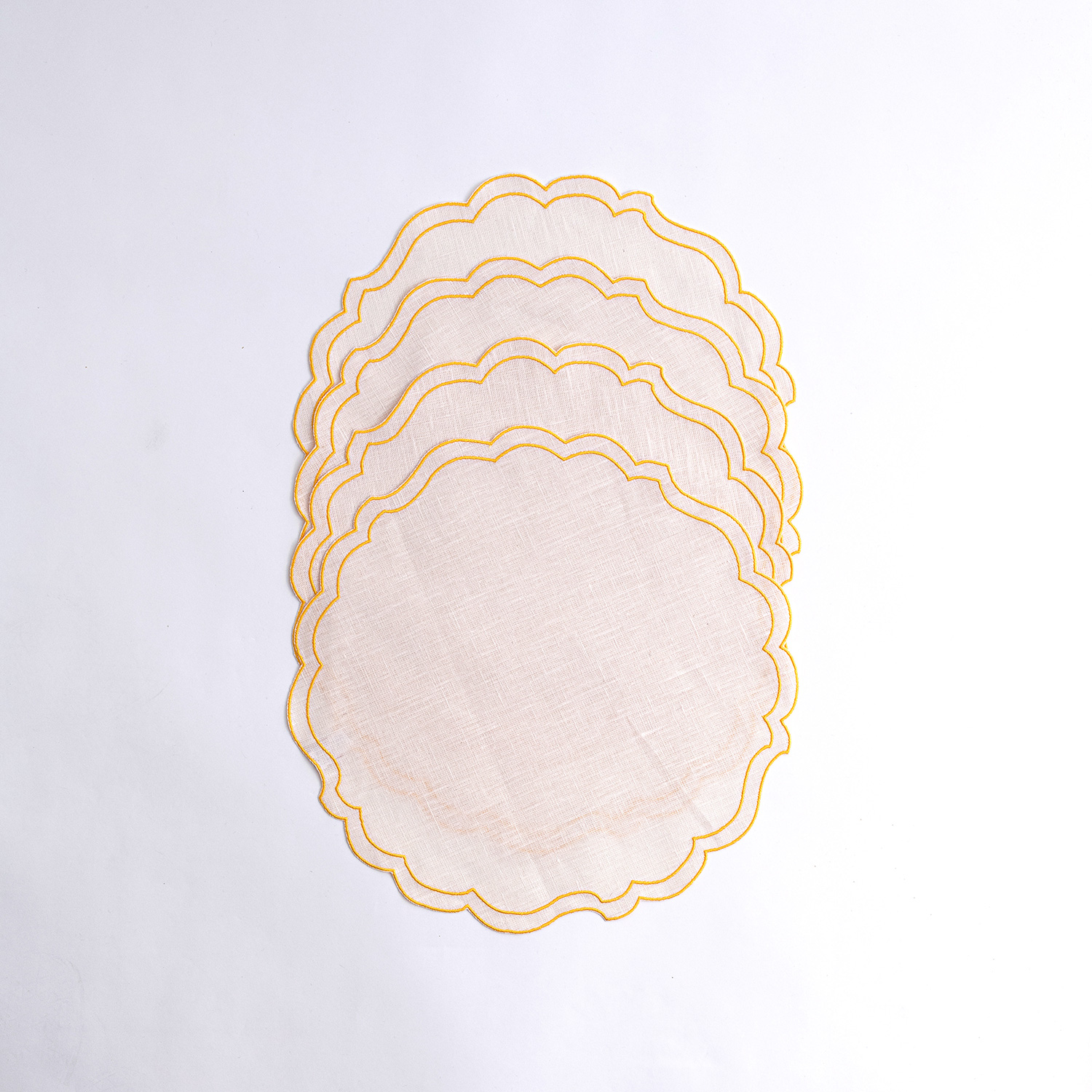 White Diletta Scalloped Linen Placemats (Set of 4) by Angela