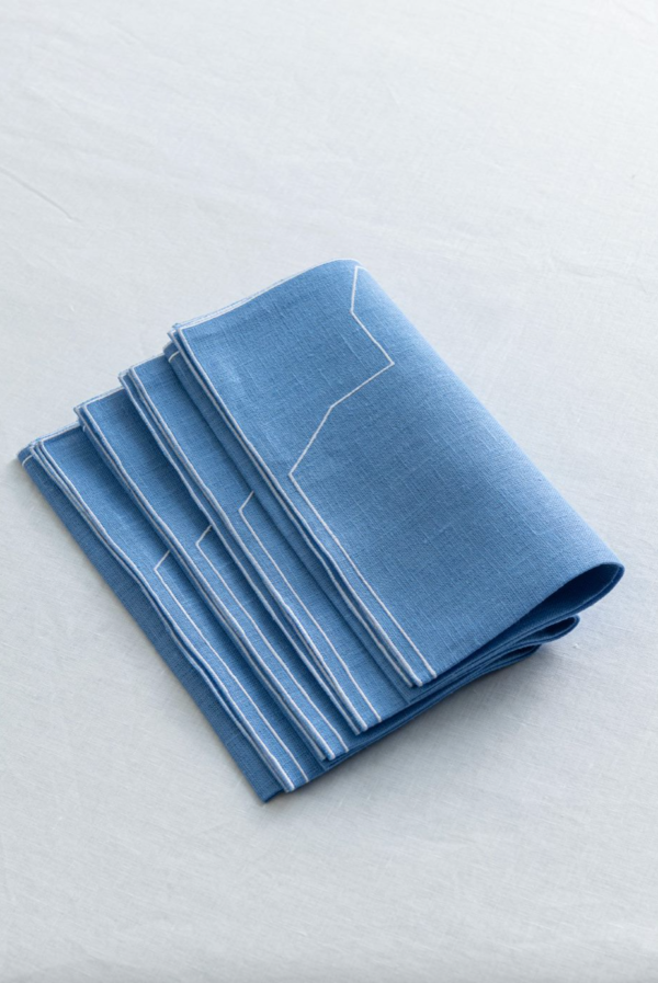 Italian linen napkin – marina blue with white trim - set of 4 - Signature Editions
