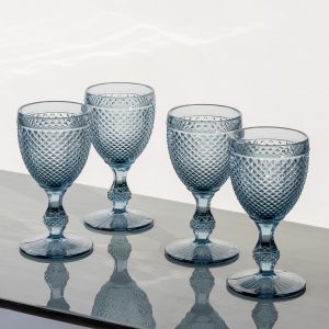 Diamond stemmed wine glass large set of 4 grey- 1- Signature Editions