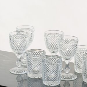 Diamond stemmed wine glass set of 4 clear diamond tumbler - 1- Signature Editions