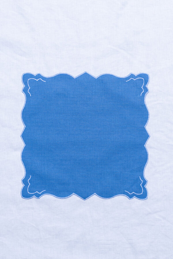 Embroidered Italian linen placemat - Marina blue with white trim - set of 4 - Signature Editions
