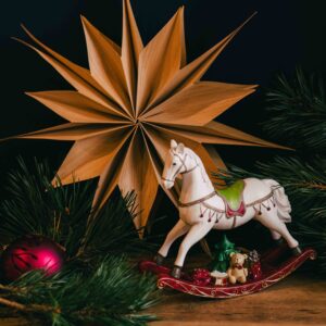 Rocking Horse Ornament with Christmas teddy bear